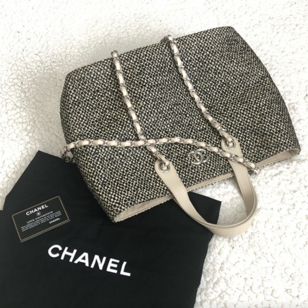 Auth Chanel Deauville  shopping tote shoulder bag